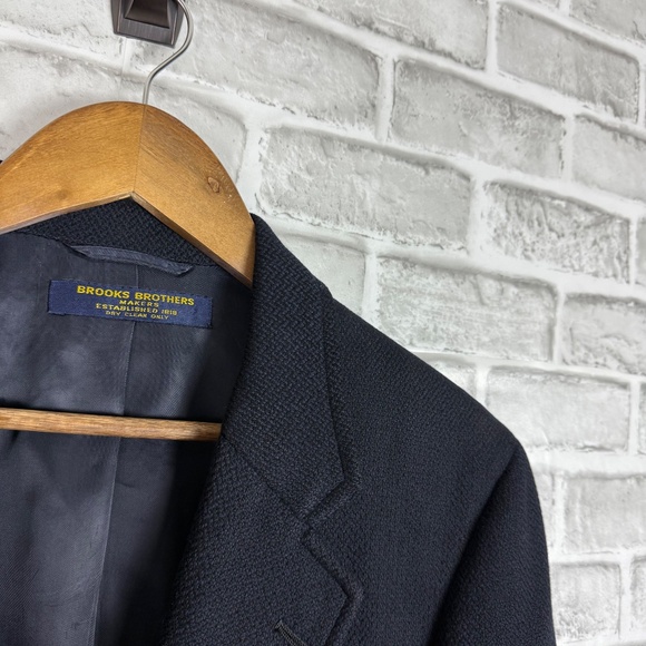 Brooks Brother Vintage Dark Navy Blue Herringbone Blazer Suit Jacket Mens 40R - Picture 2 of 10
